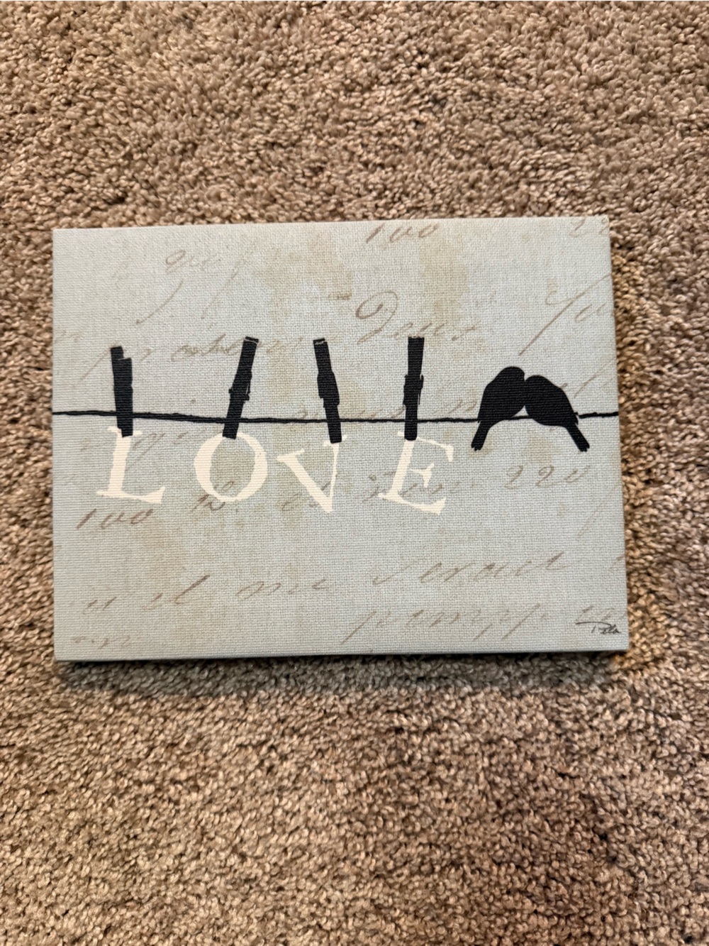 LOVE Canvas Wall Art in Light Blue and Black - Romantic Script Accent